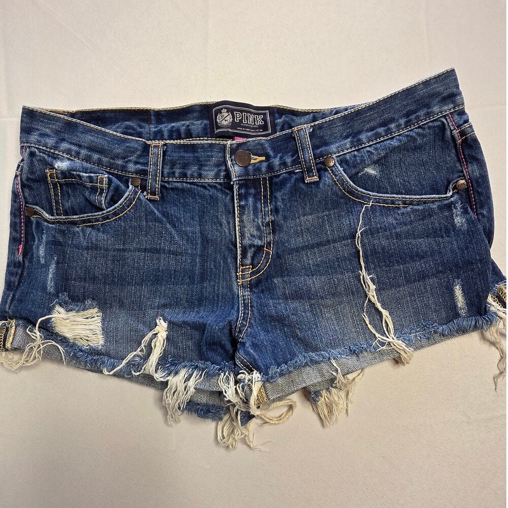 PINK Victoria's Secret Dark Blue Distressed Jean Shorts